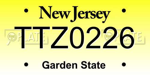 TTZ0226 New Jersey License Plate