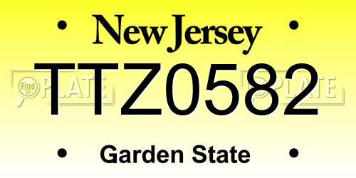 TTZ0582 New Jersey License Plate