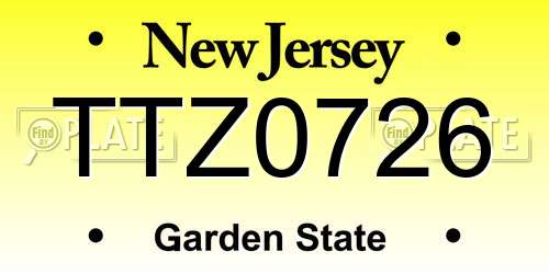 TTZ0726 New Jersey License Plate