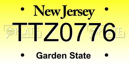TTZ0776 New Jersey License Plate