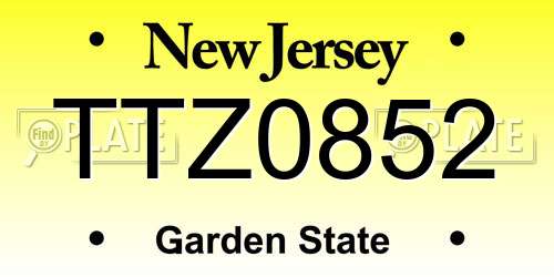 TTZ0852 New Jersey License Plate