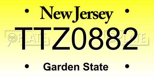 TTZ0882 New Jersey License Plate