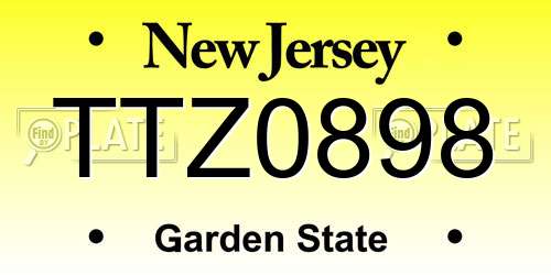 TTZ0898 New Jersey License Plate