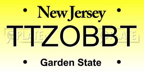 TTZOBBT New Jersey License Plate