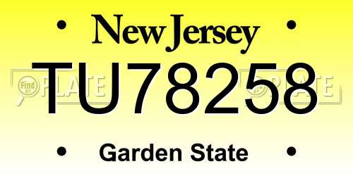 TU78258 New Jersey License Plate
