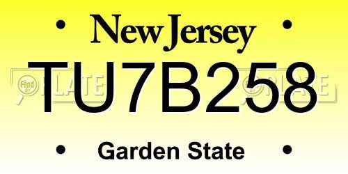 TU7B258 New Jersey License Plate