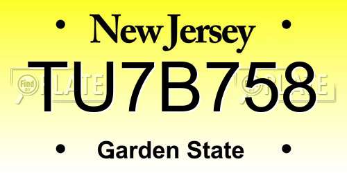 TU7B758 New Jersey License Plate