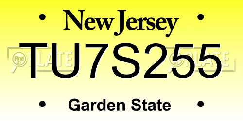 TU7S255 New Jersey License Plate