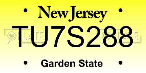 TU7S288 New Jersey License Plate
