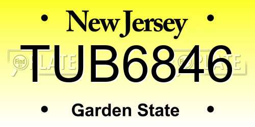 TUB6846 New Jersey License Plate