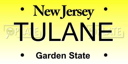 TULANE New Jersey License Plate