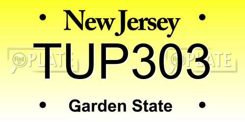 TUP303 New Jersey License Plate