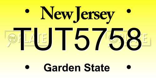 TUT5758 New Jersey License Plate