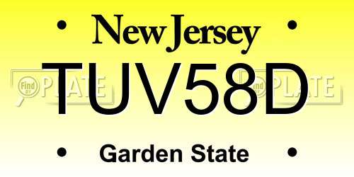 TUV58D New Jersey License Plate