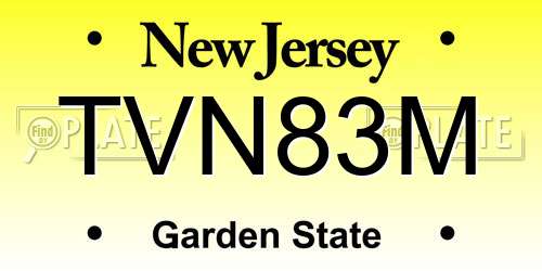 TVN83M New Jersey License Plate