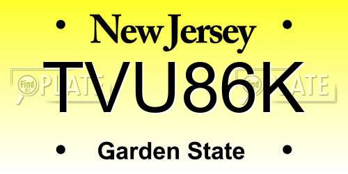TVU86K New Jersey License Plate
