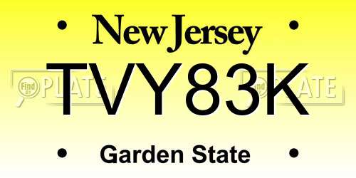 TVY83K New Jersey License Plate