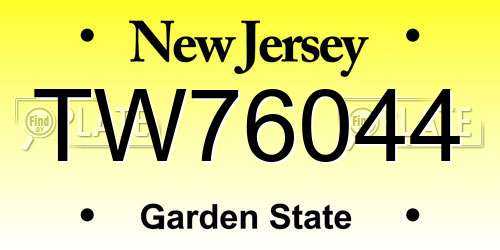 TW76044 New Jersey License Plate