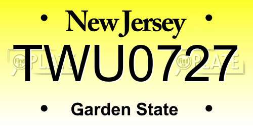 TWU0727 New Jersey License Plate