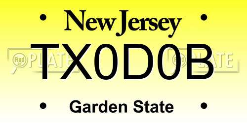 TX0D0B New Jersey License Plate