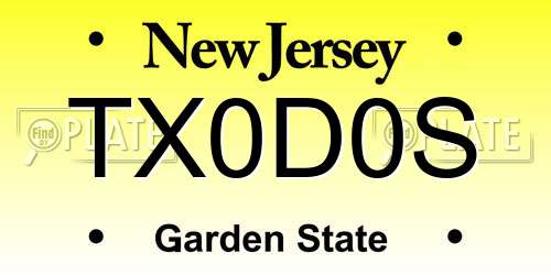 TX0D0S New Jersey License Plate