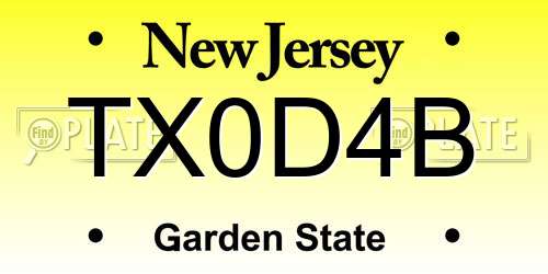 TX0D4B New Jersey License Plate