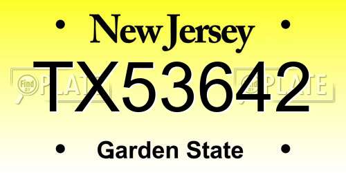TX53642 New Jersey License Plate