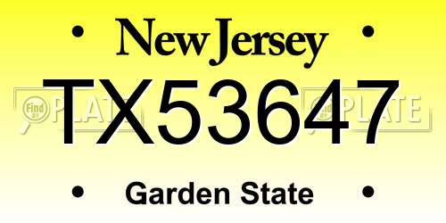 TX53647 New Jersey License Plate