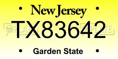 TX83642 New Jersey License Plate