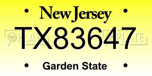 TX83647 New Jersey License Plate