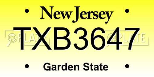 TXB3647 New Jersey License Plate