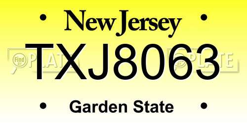 TXJ8063 New Jersey License Plate