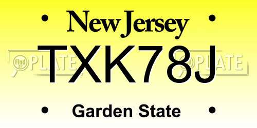TXK78J New Jersey License Plate