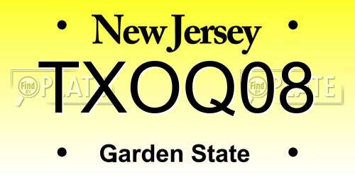 TXOQ08 New Jersey License Plate