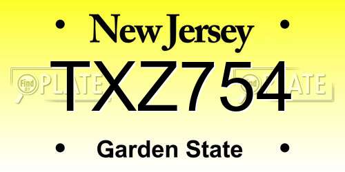 TXZ754 New Jersey License Plate