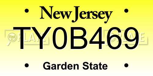 TY0B469 New Jersey License Plate