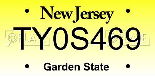 TY0S469 New Jersey License Plate