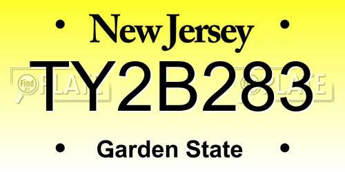 TY2B283 New Jersey License Plate