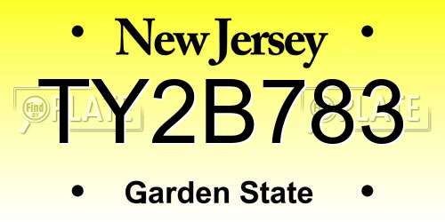 TY2B783 New Jersey License Plate