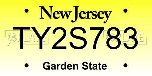 TY2S783 New Jersey License Plate