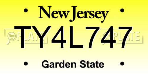 TY4L747 New Jersey License Plate