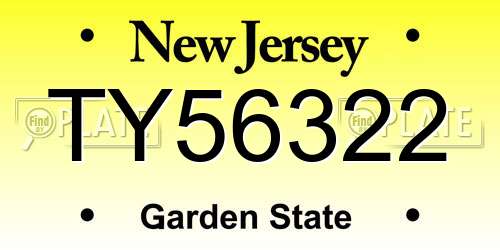 TY56322 New Jersey License Plate
