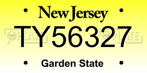 TY56327 New Jersey License Plate