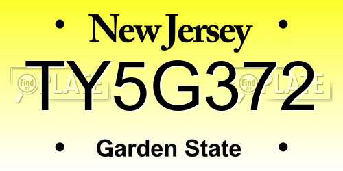 TY5G372 New Jersey License Plate