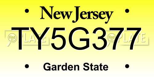 TY5G377 New Jersey License Plate