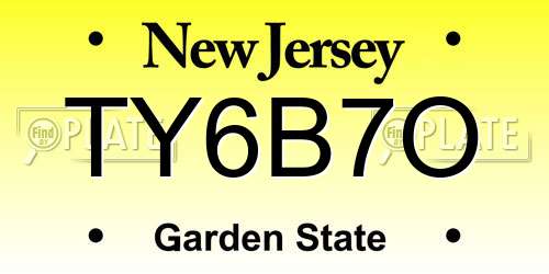 TY6B7O New Jersey License Plate