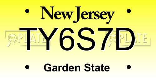 TY6S7D New Jersey License Plate