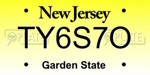 TY6S7O New Jersey License Plate