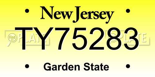 TY75283 New Jersey License Plate