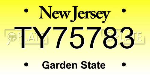 TY75783 New Jersey License Plate